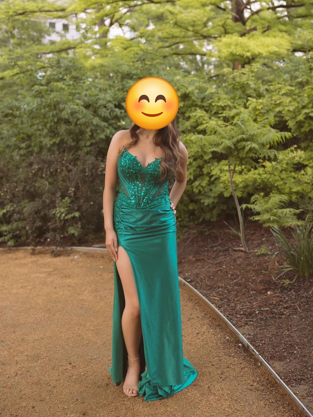 Emerald Green Sequin Bodice Evening Gown